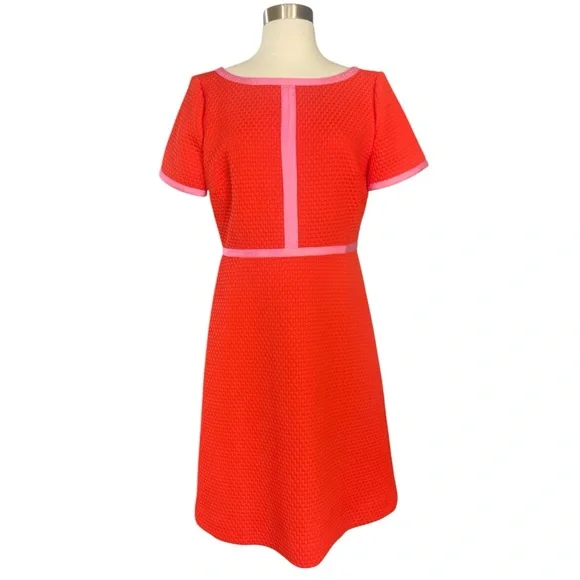 J.CREW Matelasse Knee Length Contrast Piping Orange & Pink Dress Size 8 EUC - Picture 3 of 6